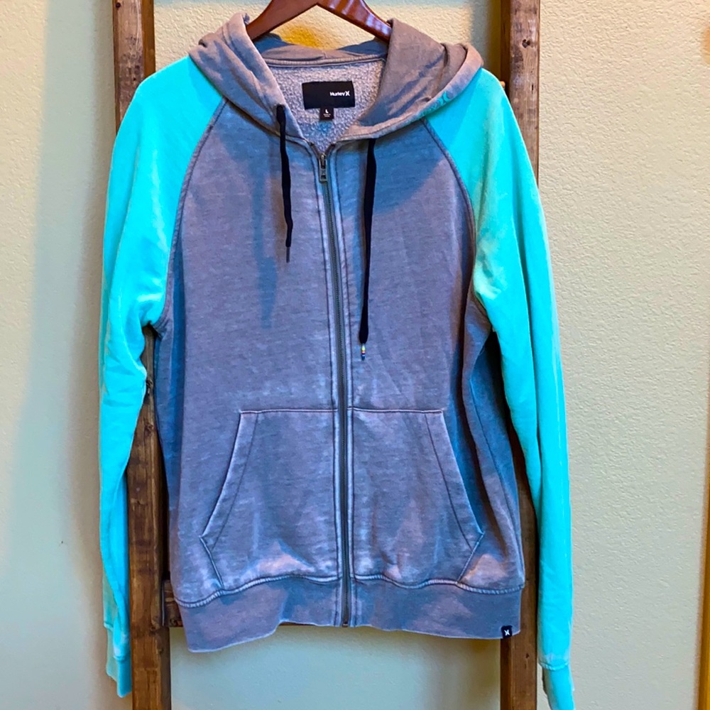 Hurley men’s large zipper hoodie turquoise gray